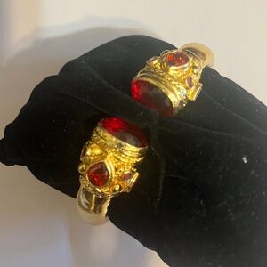 Julie Voss style clamper bracelet with red stones